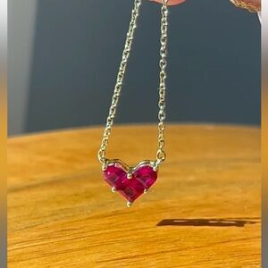 Gold Heart Necklace with Pink Gemstone 925S
